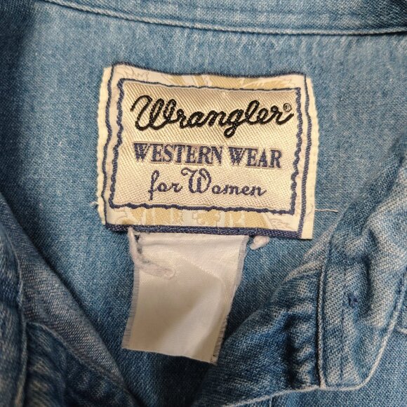 Wrangler Western Shirt Womens Denim Plaid Crenshaw Long Sleeve Wear Embroidered - Picture 3 of 8